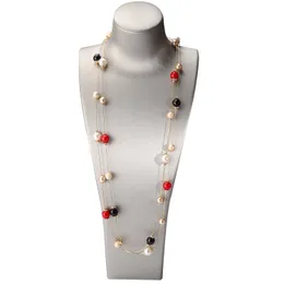 Wholesale- designer luxury classic style cute diamond star elegant colorful pearl multi layer long sweater statement necklace for woman