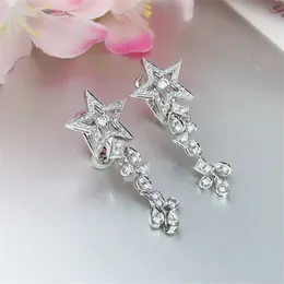 Vecalon Elegant Star Flower Shape Dangle Earring 5a CZ Sterling Sier Party Wedding Drop Earrings for Women Jewelry Gift