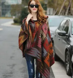 2019 NEW Women Winter Boho Hooded Coat Cape Poncho ladies Shawls wrap female Pashmina plaid cashmere blanket scarf Bufanda Mujer GB1401