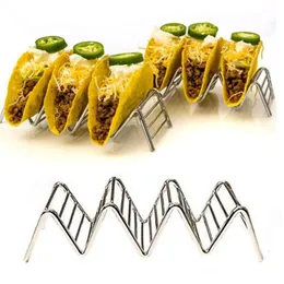 Rostfritt stål Taco Hållare Vågform Mexikansk matställ 3-4 Slots Hard Shells Pannkaka Rack Stand Holder