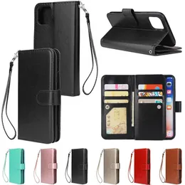 Multifunktion Flip Pu Leather Wallet 9 Card Slots Fall Fotoram för iPhone 15 14 13 12 Pro Max 11 Samsung S23 Plus Note 22 A10 A30 A52 A70 Mobiltelefonskydd