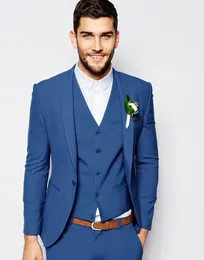 Classic Style One Button Blue Wedding Groom Tuxedos Shawl Lapel Groomsmen Men Suits Prom Blazer (Jacket+Pants+Vest+Tie) NO:1909