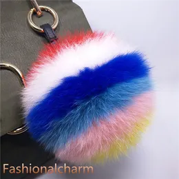 15cm / 6" Multicolor real Fox Fur bola Pompom Bolsa Keychain Pendant Chaveiro borlas