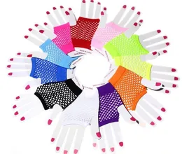 Gothic Punk Women summer Candy colors net Gloves without fingers Lady Disco Dance Costume Lace Fingerless Mesh Fishnet Gloves