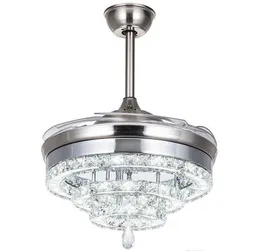 Ny LED Crystal Chandelier Fläkt Ljus Osynlig Fan Crystal Lights Vardagsrum Sovrum Restaurang Modern Takfläkt 42 tum med fjärrmy