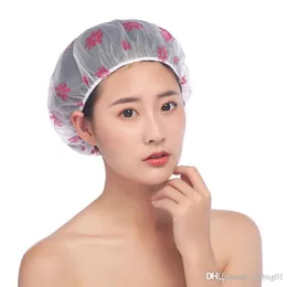 Resuable 레이스 탄성 밴드 목욕 머리 모자 안티 퓸 모자 귀여운 꽃 방수 샤워 모자 여성 만화 PVC 워시 얼굴 머리카락 표지 지불