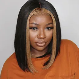 Swinging Forest 13x6 Straight Lace Front Wig Pre Plucked Highlight Color Short Bob Wigs Brazilian Human Hair Wigs 180% Remy Hair