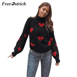FREE OSTRICH Knit sweater fashion winter women's casual personality large size love print o neck long sleeve lazy loose sweater