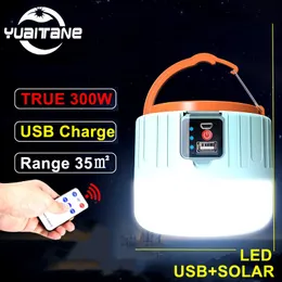 300W solenergi LED -campingljus USB -laddningsbar glödlampa för utomhus tältlampa bärbara lanterna nödljus för BBQ -vandring