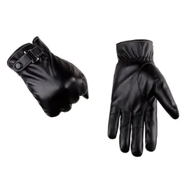 Fashion- Driving PU Leather Touchscreen Gloves Warm Soft Thick Fleece Lining Windproof Water-resistant Biking Outdoor Gloves Black Brown