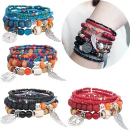 Hot High Quality Boho National Wind Bangle Bracelets Color Multilayer Stretch Rice Beads Bracelet Women Fashion Accessories