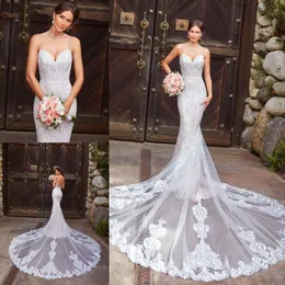 Kitty Chen 2020 Bröllopsklänningar Spaghetti Strap Sweetheart Lace Appliqued Backless Bridal Gowns Sweep Train Mermaid Bröllopsklänning