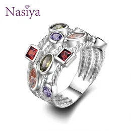 Nasiya 100% Oryginalna Srebrna 925 Pierścionki Biżuterii dla Kobiet Wiele Kolorowe Gemstones Wedding Ring Prestiżowy Biżuteria Prezent V191220