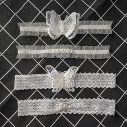 European Style Bridal Garters 2020 Elastic Lace Butterfly Wedding Party Prom Garter Crystal in Ivory Color 40-60cm Length288P