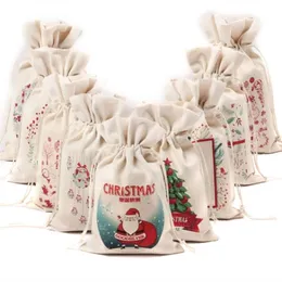 Adeing Christmas Series Pattern Candy Bag Drawstring Container för Xmas Home Party Decoration Kids Presentväska