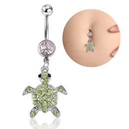Sexy Wasit Belly Dance Turtle Animal Crystal Body Sieraden Roestvrij staal Rhinestone Navel Bell Button Piercing Dangle Rings voor Vrouwen