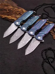 Promotion Damascus Mini Small EDC Pocket Folding Kniv Necklack Kedja Kniv TC4 Titan Alloy Handtag med presentförpackning