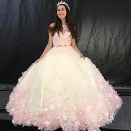 Dwa Kawałki Koronkowe Aplikacje Quinceanera Dresses 2020 Tulle 3D Floral Floor Długość Formalna Party Suknia Balowa Prom Suknie Wieczorowe Plus Rozmiar BC3493