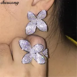 Choucong Flor De Luxo Anel Pavimentar configuração 166 pcs 5A Zircão Cz 925 Sterling Silver Engagement Wedding Band Anéis para mulheres Presente