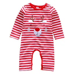 Jul baby jumpsuit romer bomull nyfödd baby pojke tjej kläder hjort randig outfits baby barn kläder spädbarn toddler boutique kläder