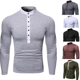 2019 Herrens T-shirts Mäns Henley Knappskjorta Långärmad Snygg Slim Fit Teetops Casual T-shirt Män Outwears Mode Design Kläder Ny