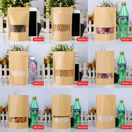 3.9''x5.9'' (10cmx15cm) Stand Up Ziplock Kraft Paper W/ Clear Window Packaging Bag For Food Coffee Storage Zip Lock Pack Bag DHL