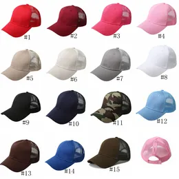 15 renk at kuyruğu beyzbol şapkası düz dağınık topuz kamyoncu ponycap snapback yaz örgü camo şapkalar kadınlar plaj örgü beyzbol şapka gga3082