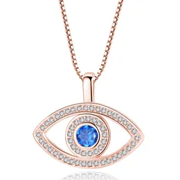 Blue Evil Eye Pendant Necklace Luxury Crystal CZ CLAVICLE Silver Rose Gold Jewelry Third Zircon Fashion Födelsedag
