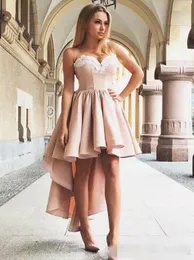 Румяно-розовое простое платье для выпускного вечера с высоким низким вырезом и аппликацией из бисера Тафетта с рюшами и застежкой-молнией сзади Хвост Вечернее платье для выпускного вечера Короткое на заказ