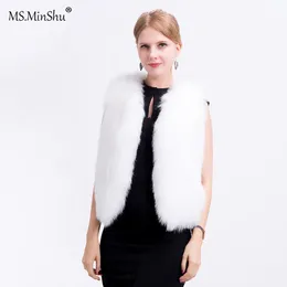 Ms.minshu Kobiety Prawdziwej Fox Kamizelka Ręcznie Dzianiny Fox Fur Vest Lightly Real Fur Kamizelka Gilet Futro Kurtka z podszewką