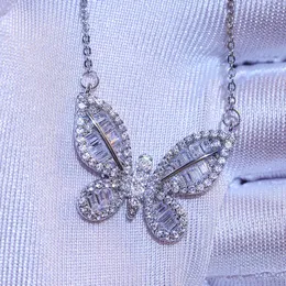 Cute Rhinestone Butterfly Pendant Necklace Women Bling Bling Zircon Chain Necklace Wedding Bridal Jewelry Fashion Accessories