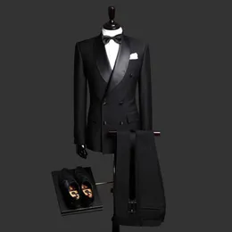 New Slim Fit Black Men Suits Wedding Groom Tuxedos 2 Pieces (Jacket+Pants) with Shawl Lapel Bridegroom Suits Best Man Prom Wear Blazer 352