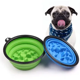 Collapsible Pet Dog Cat Feeding Bowl Slow Food Bowl Water Dish Feeder Silicone Foldable Choke Bowls For Outdoor Travel ZC1350