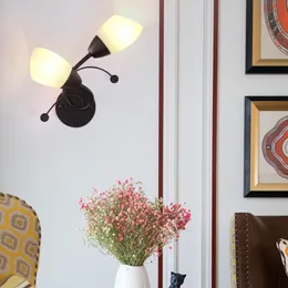 Amerykański styl rustykalny podwójny kutego żelaza lampy ścienne przejścia korytarza lampy Nordic salon nocny oświetlenie sypialni proste nowoczesne światła LED