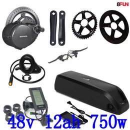 BBS02B BBS02 BAFANG 48V 750W Mid Drive Electric Motor Kit + 4AH 12Ah Elektryczny bateria rowerowa Użyj komórki Samsung z ładowarką