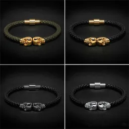 donna uomo uomo bracciale intrecciato in vera pelle nera uomo acciaio inossidabile per donna braccialetto teschio oro per