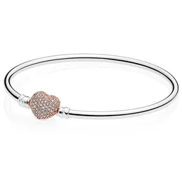 NEW 100% 925 Sterling Silver Rose Gold Heart Bracelet Clear CZ Charm Bead Fit Bracelet DIY Jewelry Gift The Factory Wholesale nine