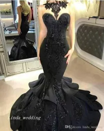 2019 Barato Impressionante Preto Longo Prom Vestido Sexy Sereia Apliques Formais Feriados Desgaste Da Graduação À Noite Vestido de Festa Custom Made Plus Size