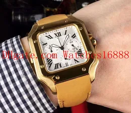 2020 Super Quality 40mm Japan Multi-Function Chronograph Quartz Movement Men's Watches 18k Rose Gold 100 XL Men's WristWatches Leather Strap