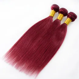 安く7A赤ワインモンゴルのバージンヘアストレートウィーブバンドル99J人間の髪3ピースロットブラジルのバージンレミーの髪ブルゴーニュ織り8 "-30"