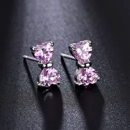 Nuovi orecchini a forma di fiocco piccolo anti allergia con pietra CZ rosa per ragazze Moda stile coreano Boucle D'Oreille Femme Miglior regalo bijoux