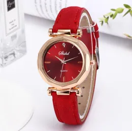 Newest Women Watches Simple Design Leather Band Rhombus Crystal Gem Analog Quartz Round WristWatch Female Clock femme