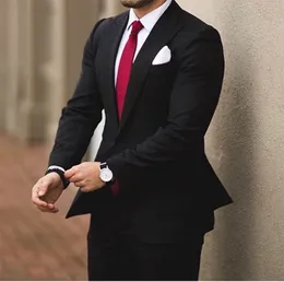 Czarna ślub Tuxedos 2019 Peaked Lapel One Button Slim Fit Business Mens Garnitury Mens Prom Tuxedos Garnitury Dwa kawałki (Kurtka + Spodnie)