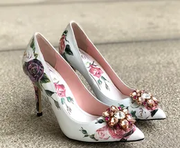 Diamond Free Free 2019 Stiletto High Heels Pillage Ponto Paisley Paisley Rose Flowers Dress Shoes Party Weddi 5941