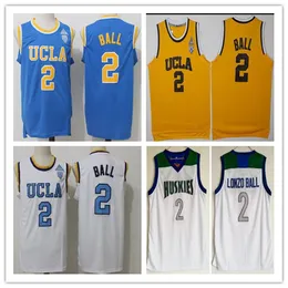 Top Quality Lonzo Ball Maglie # 2 UCLA Bruins College Basketball Maglie cucite Mens Chino Hills Huskies Higch School Shirts Vendita calda