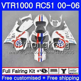 Zestaw dla Honda Vtr1000 RC51 SP1 SP2 00 01 02 03 04 05 06 Blue R White 257HM.15 RTV1000 VTR 1000 2000 2001 2002 2003 2004 2005 2006 2006 Owalnia