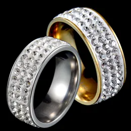 Fashion 10pcs/lot Stainless Steel ring Jewelry Women and Men Wedding Pair Crystal Rhinestone zircon Accessories Beautiful Gift size 6-12