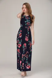 Mode-Women Floral Print Dresses Ärmlös Boho Dress Evening Gown Party Lång Maxi Klänning Sommar Sundress Casual Dresses Fashion Hot Sell