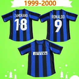 inter milan jersey 1999 2000 Retro futbol forması ev mavi klasik ZAMORANO RONALDO Pirlo Djorkaeff BAGGIO Vintage futbol forması Maglia da calcio