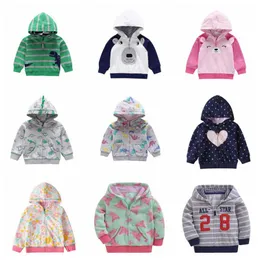 Striped Floral Jackor Kids Hoodies Boys Cartoon Dinosaur Sweatshirts Bomull Långärmad Cardigan Coat Fashion Outwear Jumper Pullover A6677